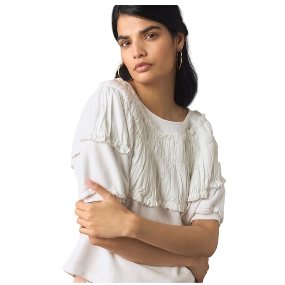 Anthropologie Womens Top XXS NWT Bow Ruffle Peasant Cottagecore Coquette Dainty - Picture 2 of 9